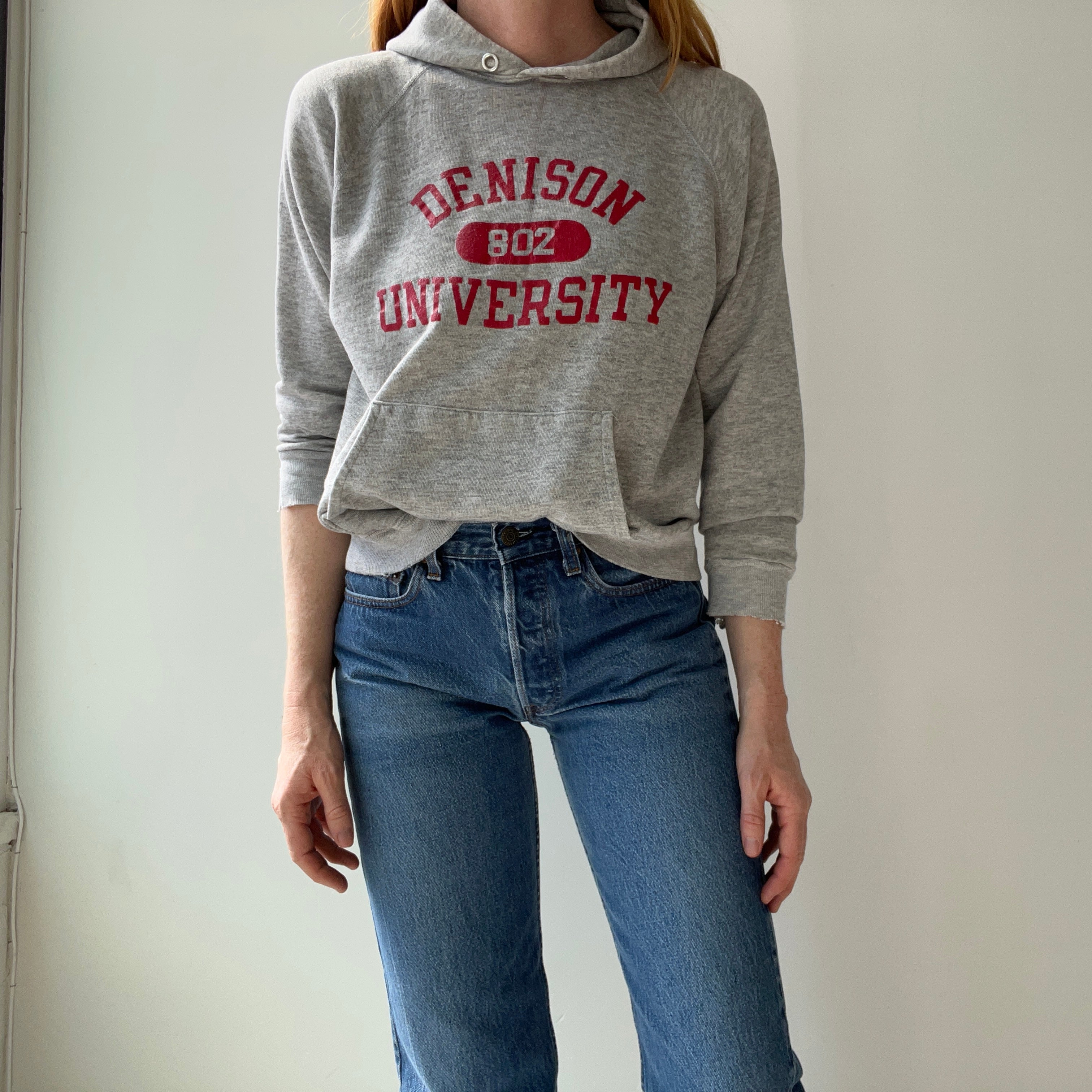 1980s Thinned Out and Slouchy Denison University Champion Brand Hoodie