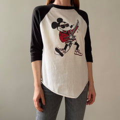 1980s (Early) Mickey Mouse Rocking Out in High Tops and a Leather Jacket Baseball T-Shirt