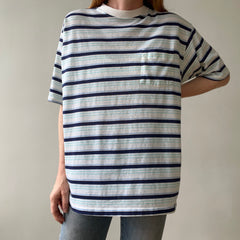 1970s/80s Blue Striped Pocket T Shirt