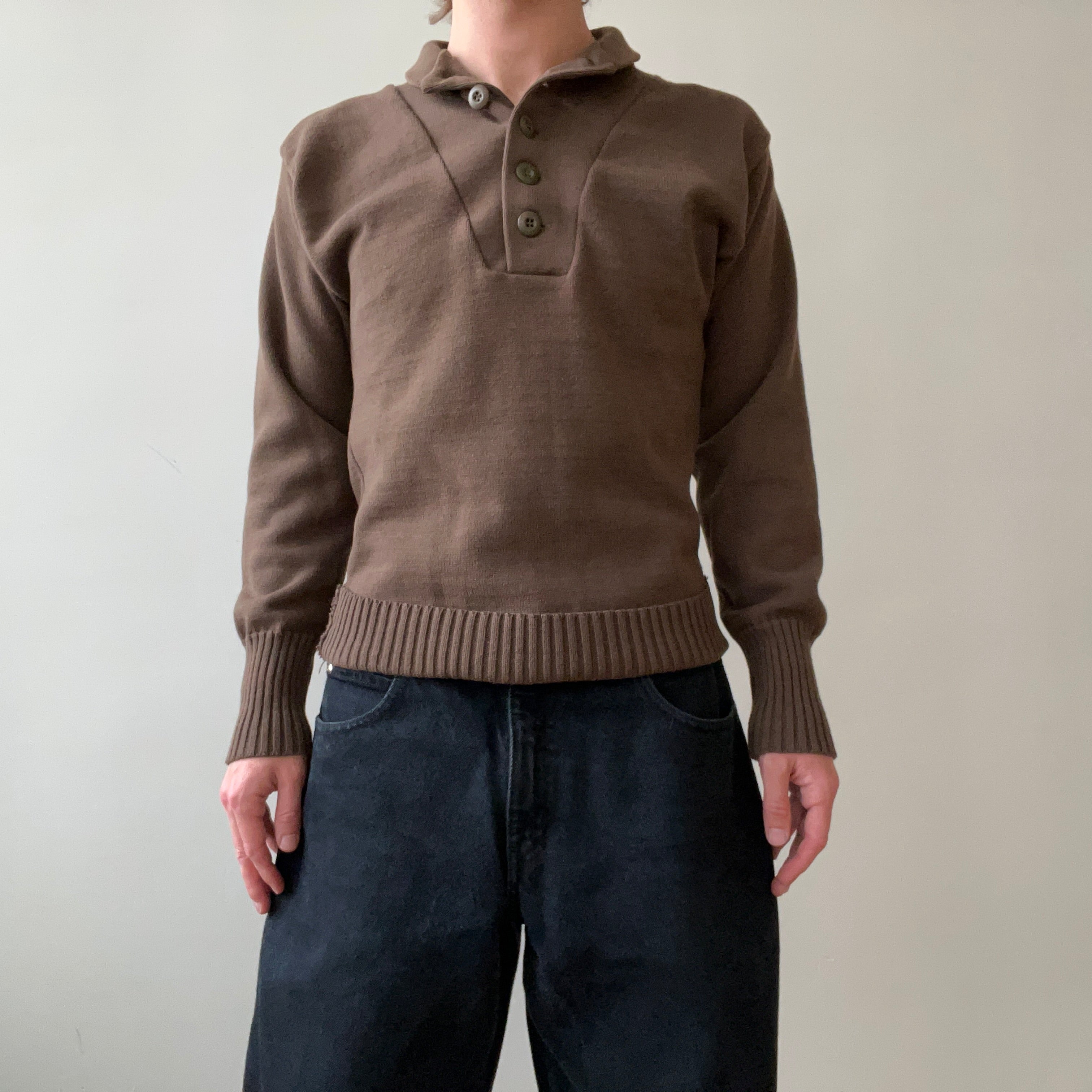 1980s/90s Brown Knit Military Sweater