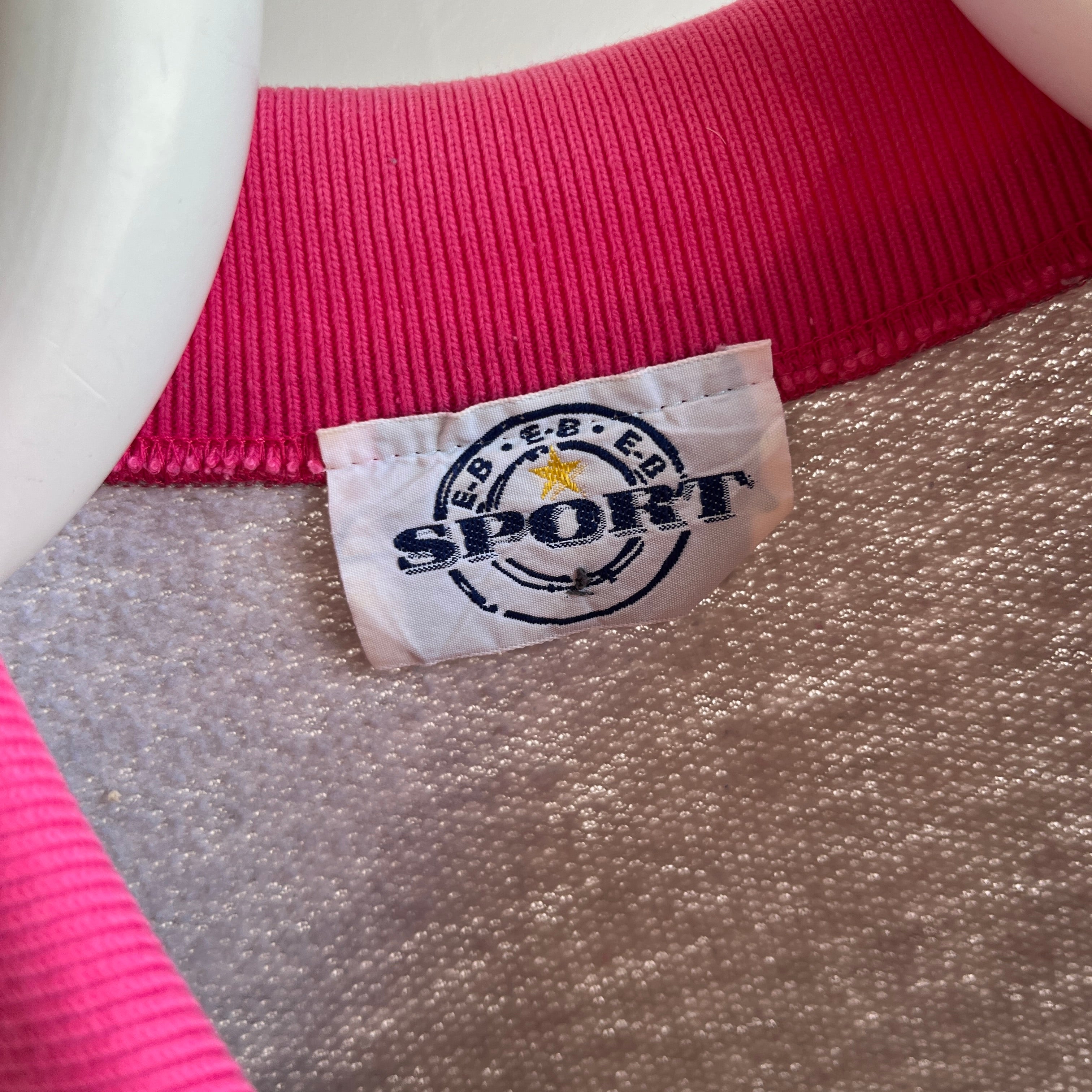 1980s Pink and Gray Color Block Polo Sweatshirt