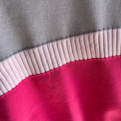 1980s Pink and Gray Color Block Polo Sweatshirt