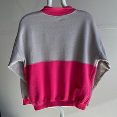 1980s Pink and Gray Color Block Polo Sweatshirt