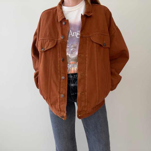 1990s Jordache Rusty Terracotta Over Dyed Jordache Denim Jean Jacket