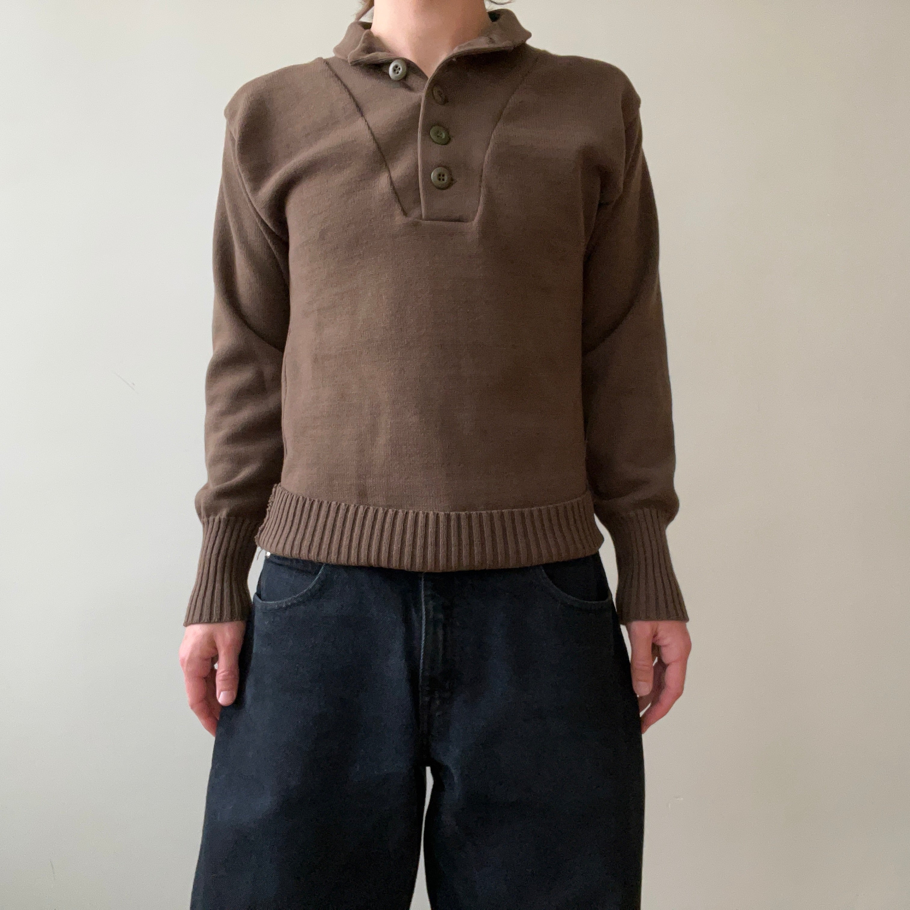 1980s/90s Brown Knit Military Sweater