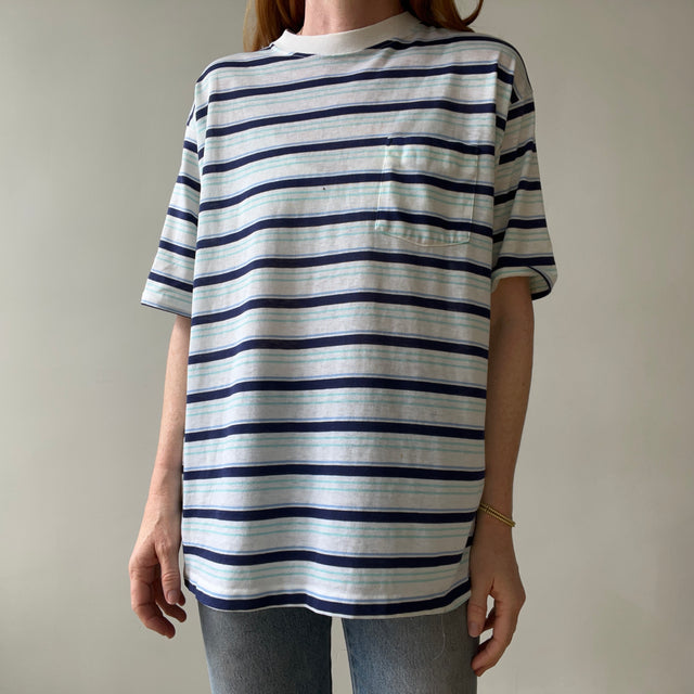 1970s/80s Blue Striped Pocket T Shirt