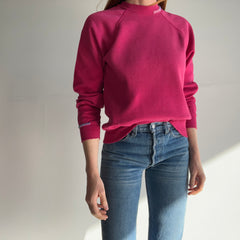 1980s DIY Hand Mended Tattered Hot Pink Sweatshirt