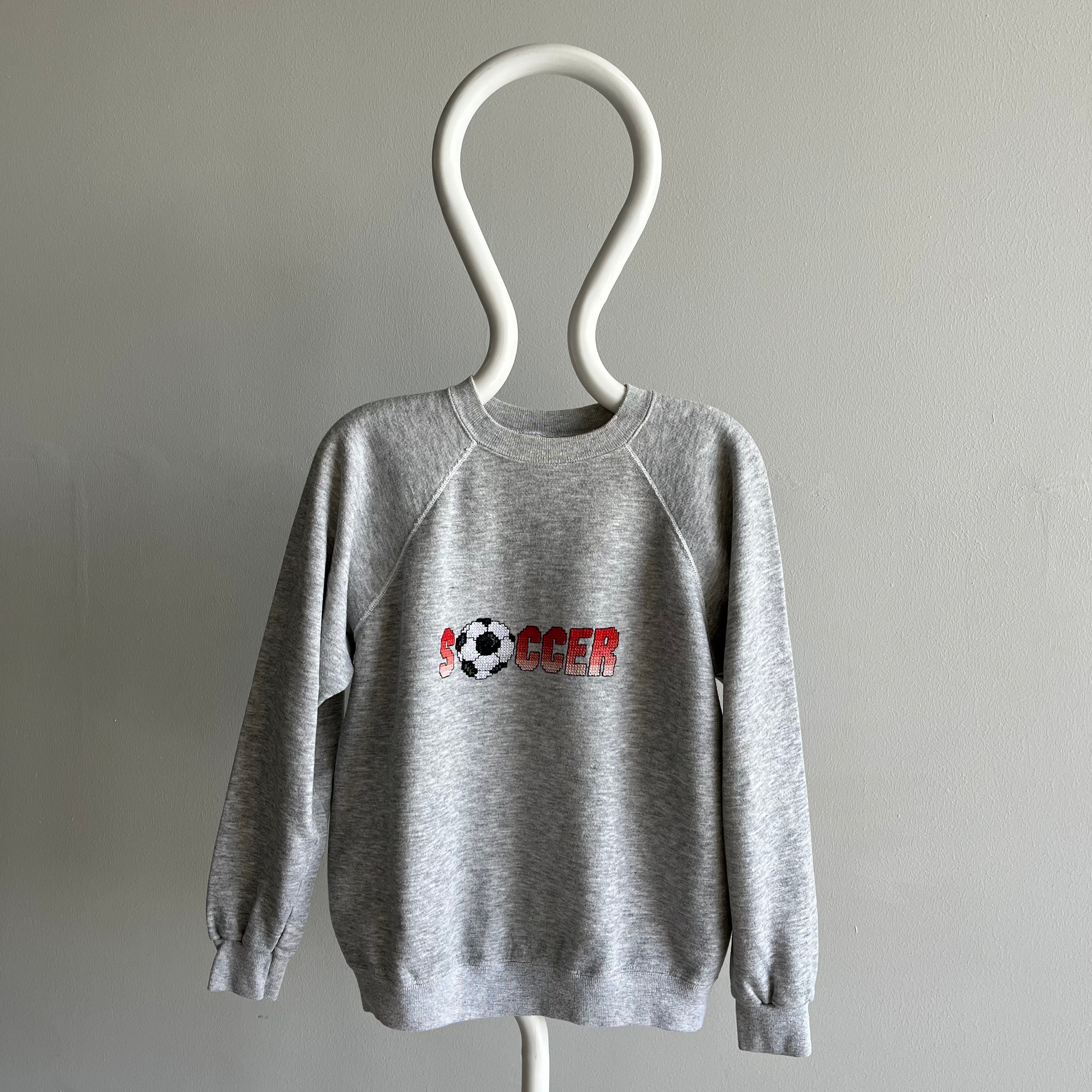 1980s DIY Needlepoint Soccer Sweatshirt by Hanes