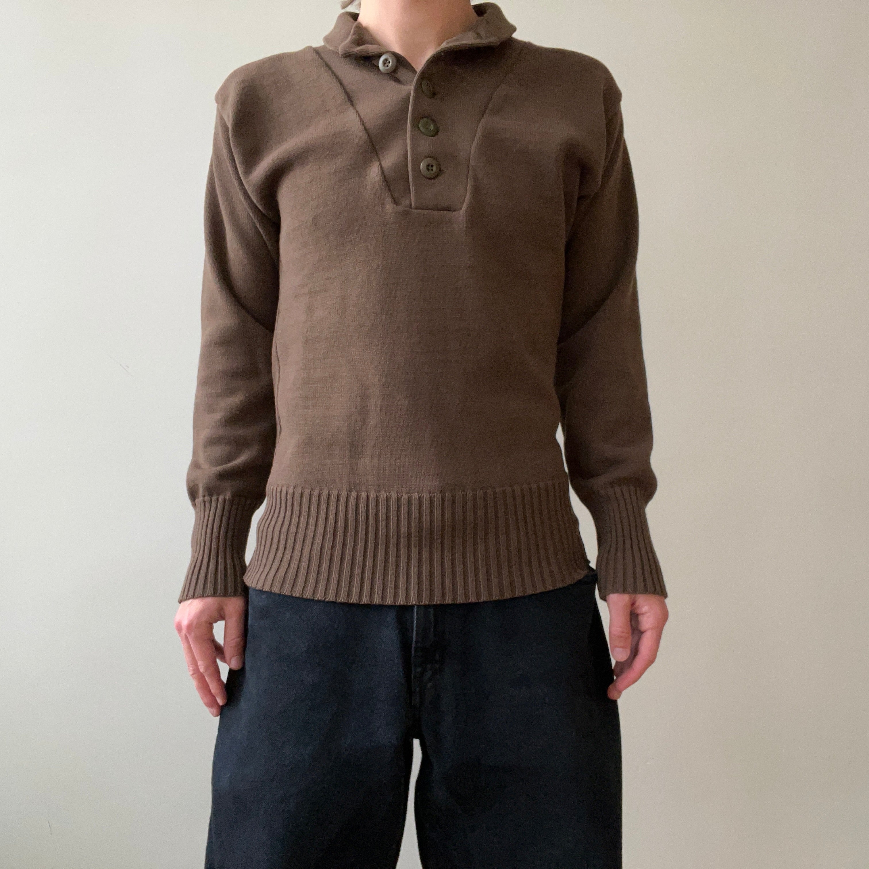 1980s/90s Brown Knit Military Sweater