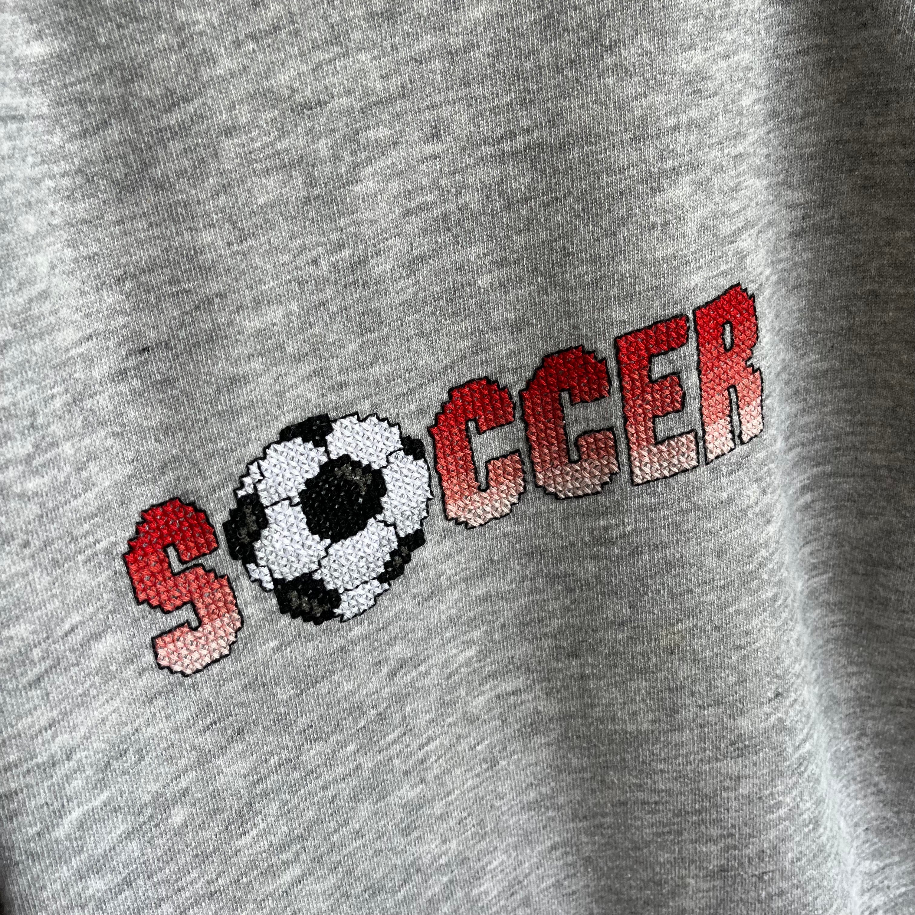 1980s DIY Needlepoint Soccer Sweatshirt by Hanes