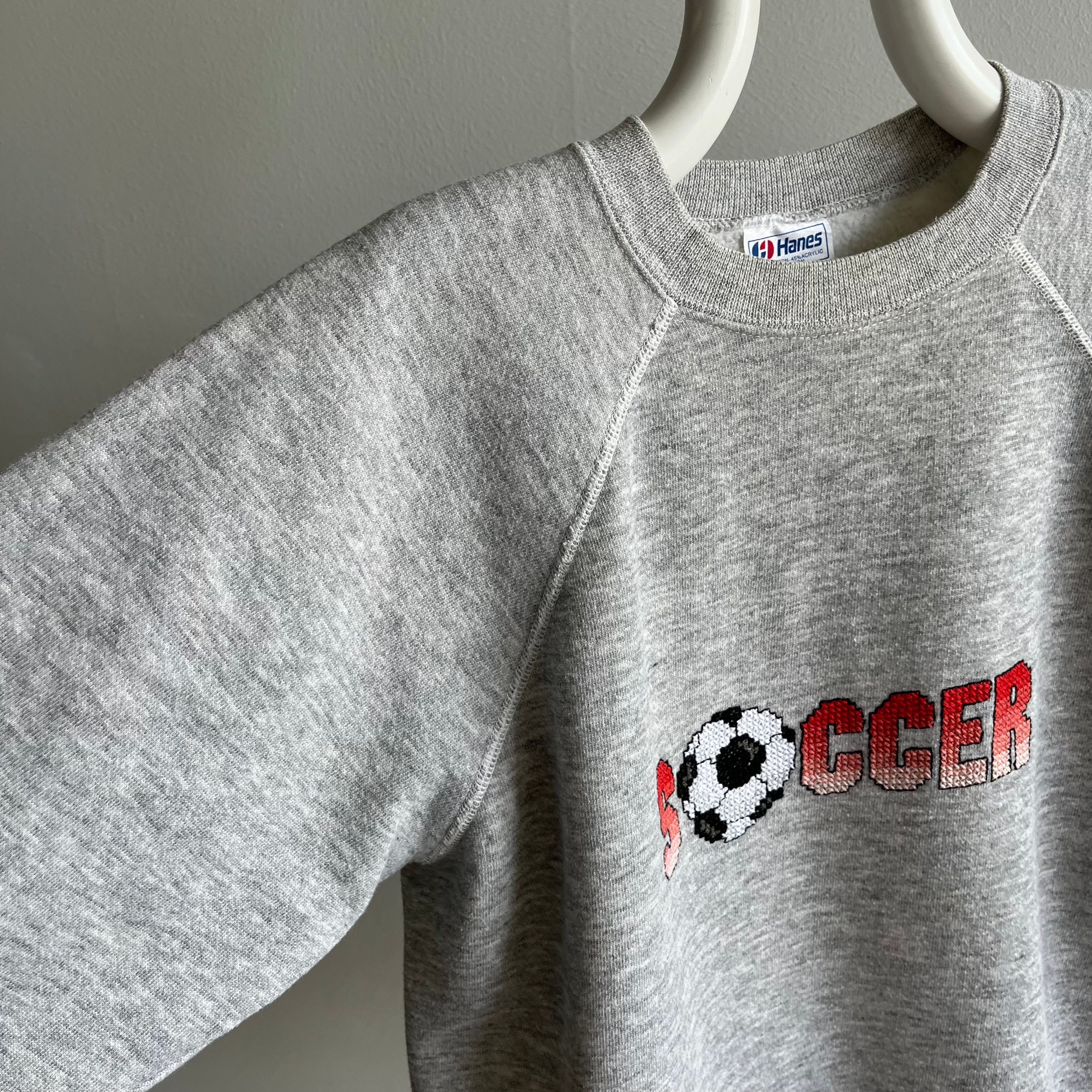 1980s DIY Needlepoint Soccer Sweatshirt by Hanes