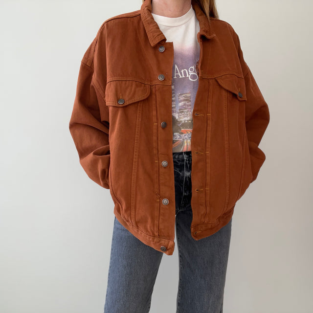 1990s Jordache Rusty Terracotta Over Dyed Jordache Denim Jean Jacket