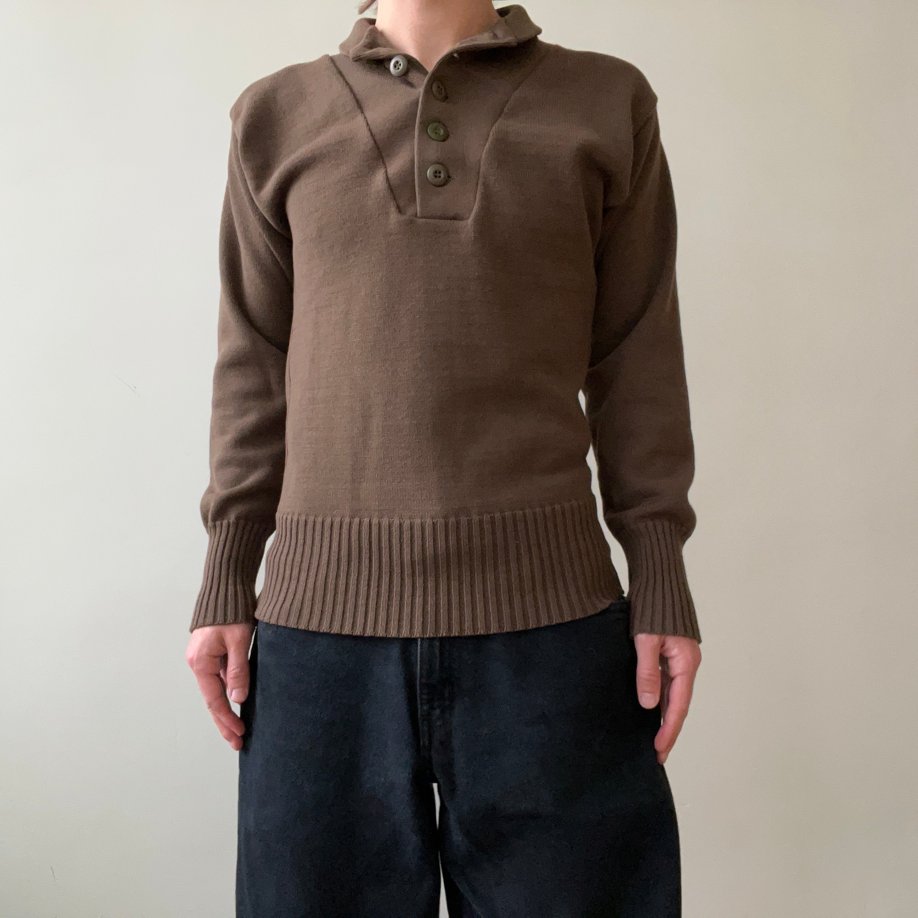 1980s/90s Brown Knit Military Sweater