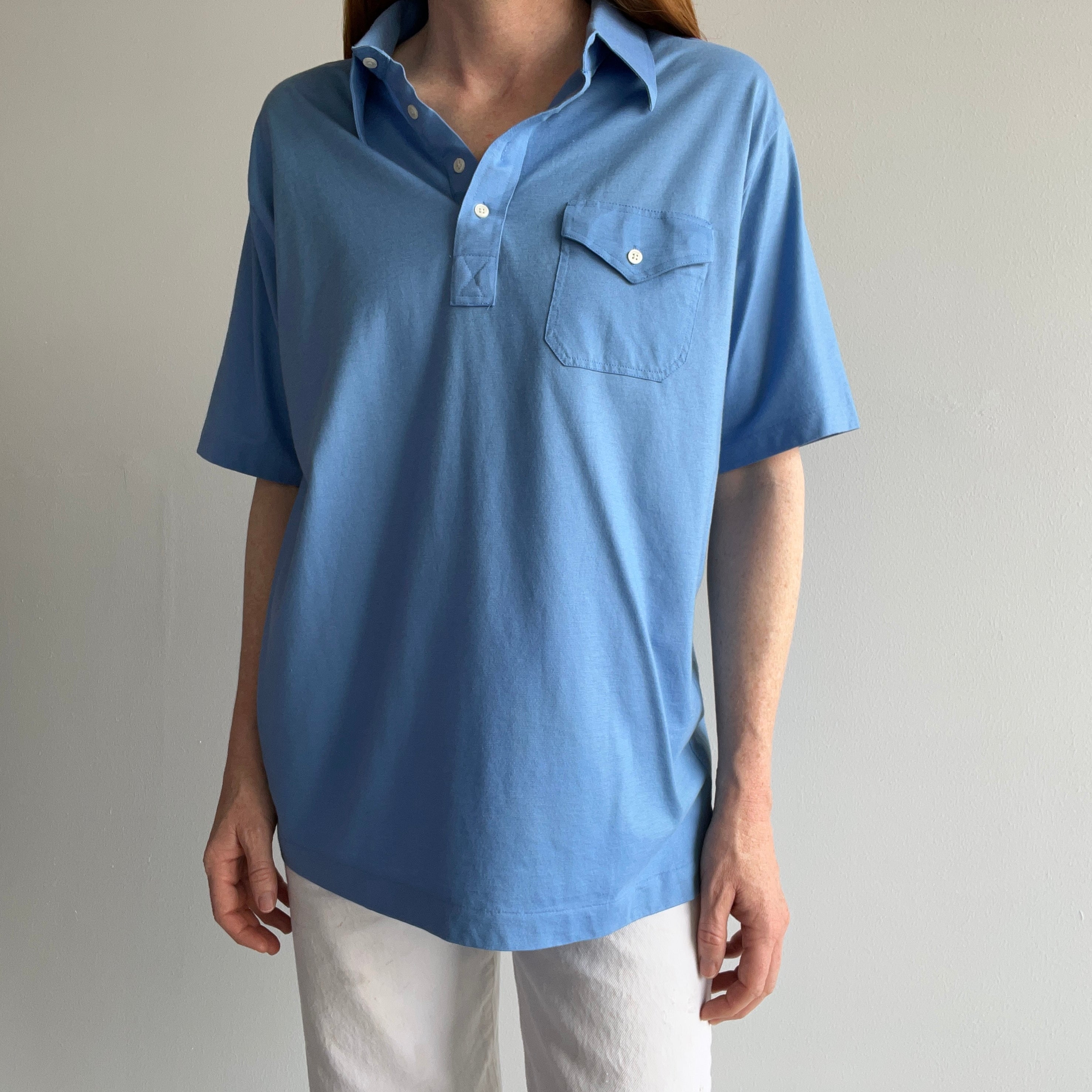 1980s Blank Sky Blue Golf Polo Shirt - Grandpa Chic