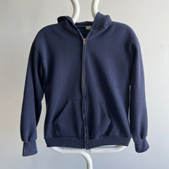 1970s Navy Hoodie with Contrast Stitching - Collectible