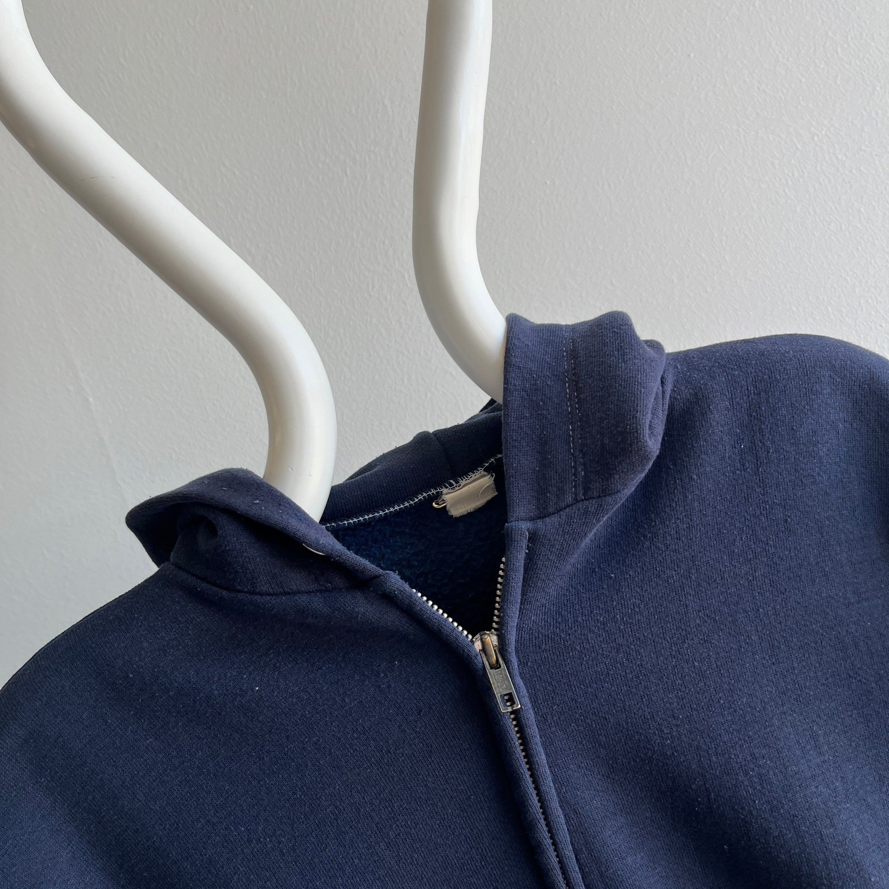 1970s Navy Hoodie with Contrast Stitching - Collectible