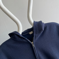 1970s Navy Hoodie with Contrast Stitching - Collectible