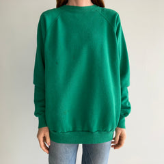 1980s Medium Weight Pannill Faded Kelly Green Sweatshirt with Staining