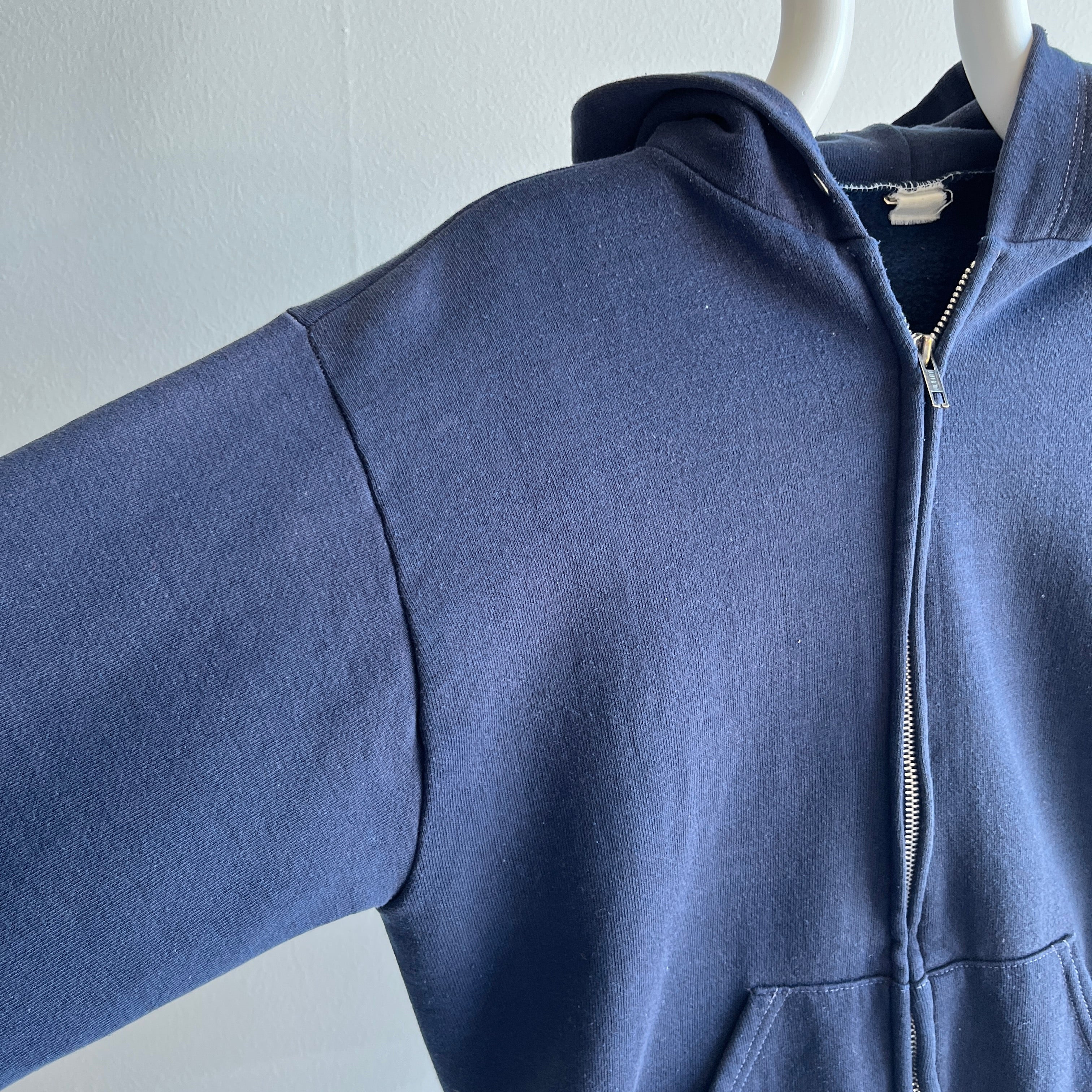 1970s Navy Hoodie with Contrast Stitching - Collectible