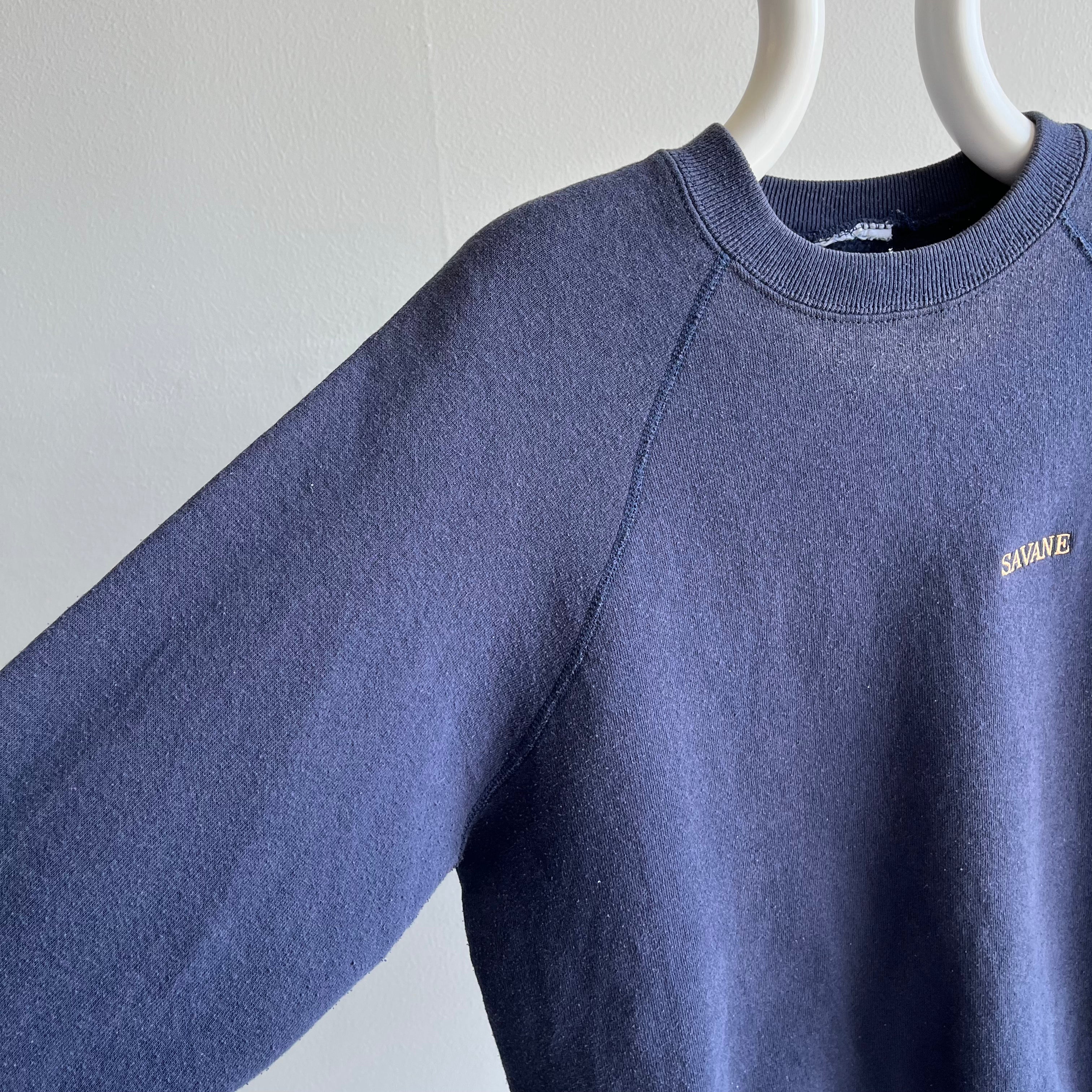 1980s Savane Sun Faded Navy Raglan Sweatshirt