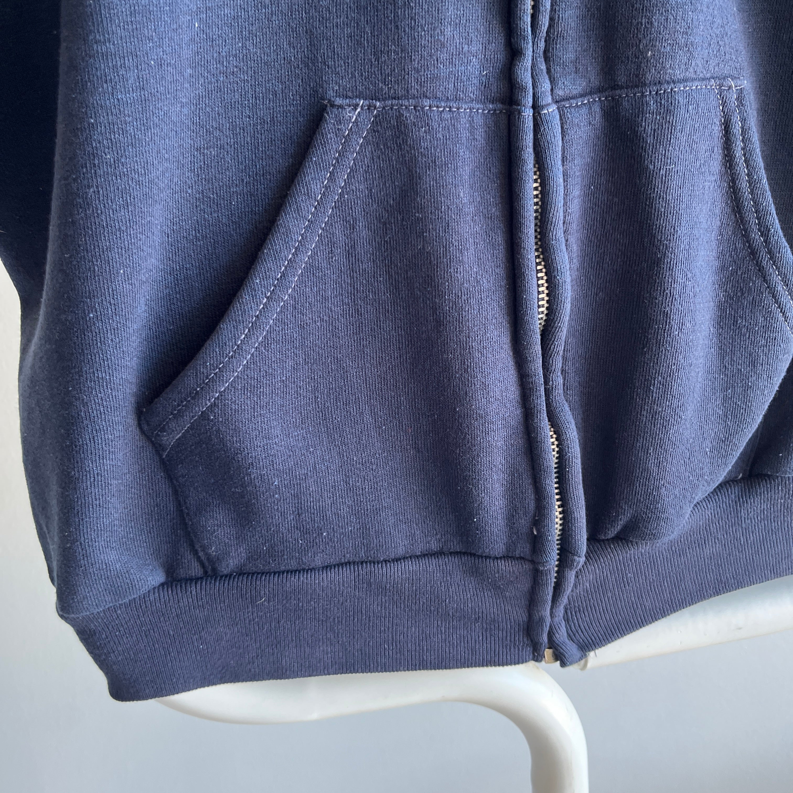 1970s Navy Hoodie with Contrast Stitching - Collectible