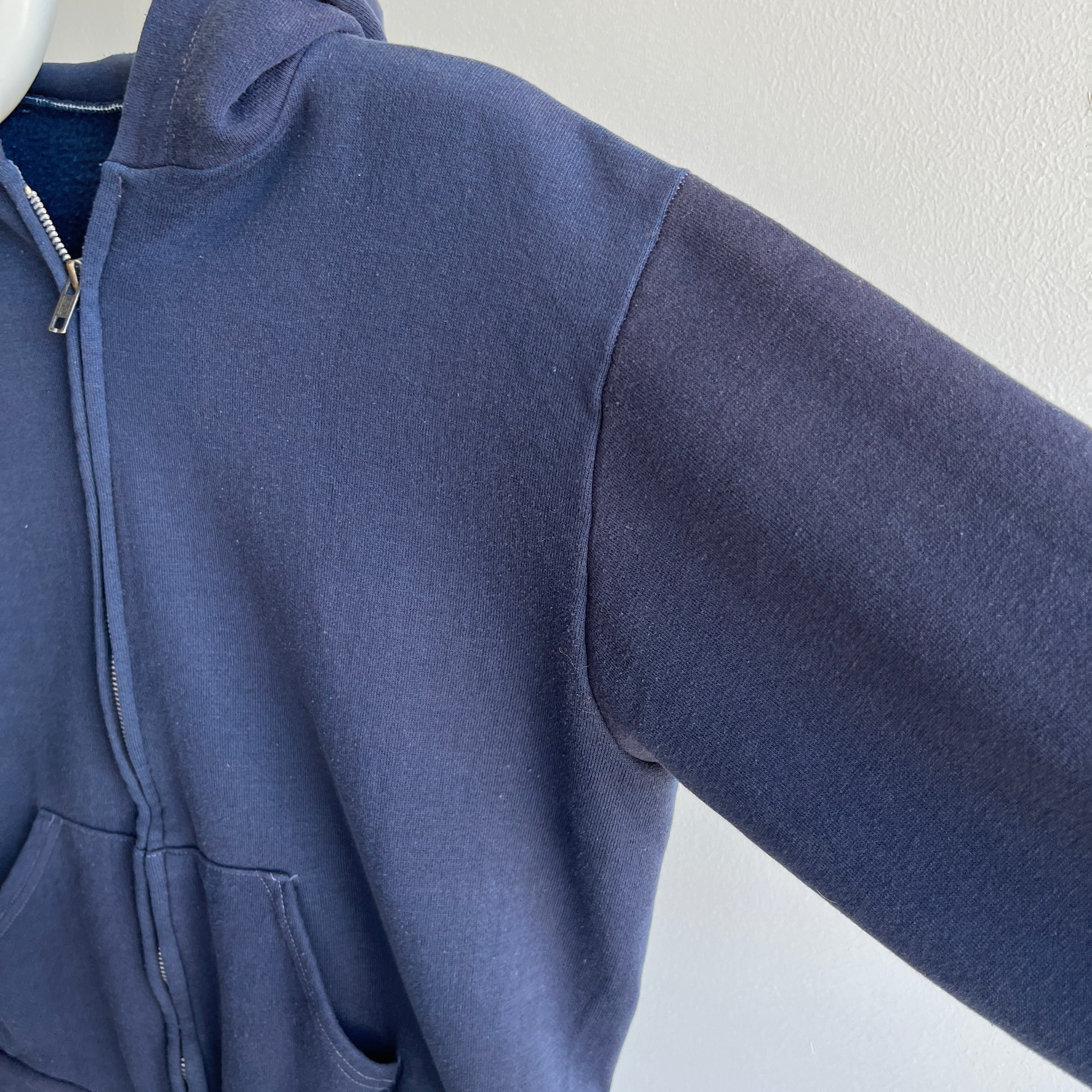 1970s Navy Hoodie with Contrast Stitching - Collectible