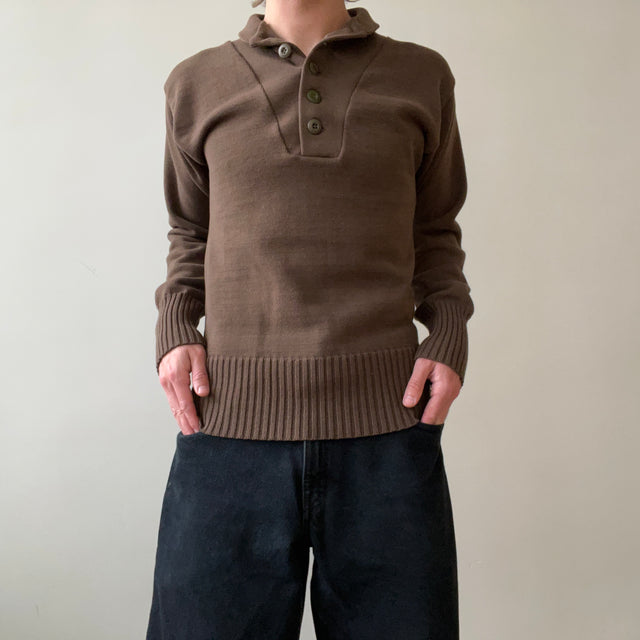 1980s/90s Brown Knit Military Sweater