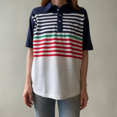 1990s Navy Striped Polo Style Shirt