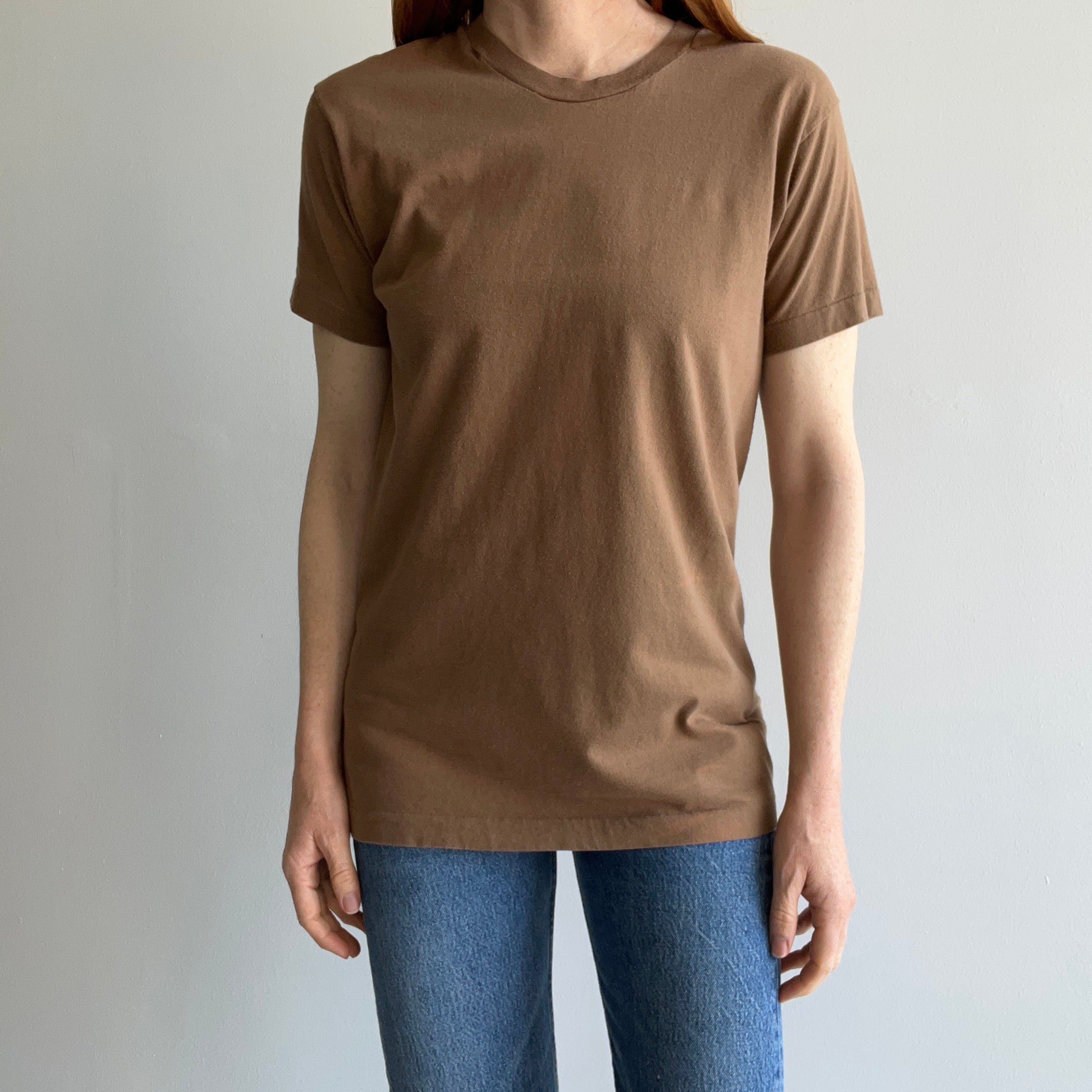 1980s Perfectly Faded and Bleach/Age Stained Army Brown FOTL T-Shirt