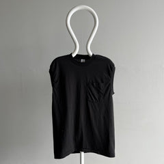 1990s Blank Black Selvedge Muscle Pocket T-Shirt