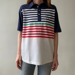 1990s Navy Striped Polo Style Shirt