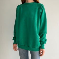 1980s Medium Weight Pannill Faded Kelly Green Sweatshirt with Staining