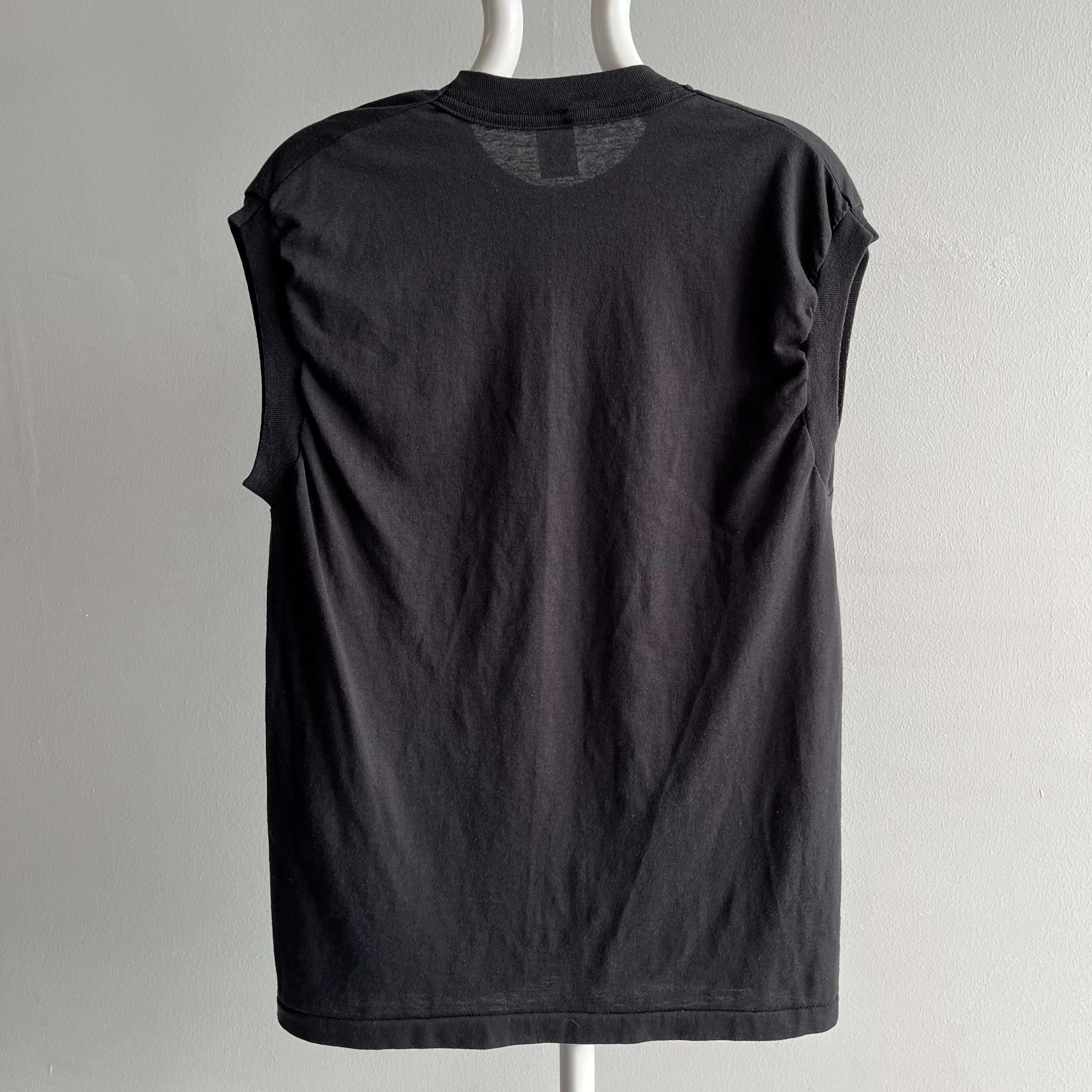 1990s Blank Black Selvedge Muscle Pocket T-Shirt