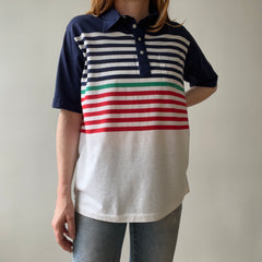 1990s Navy Striped Polo Style Shirt
