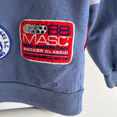 1988 (And Before) DIY Soccer and Other Patched Two Tone Color Block Mostly Cotton Sweatshirt