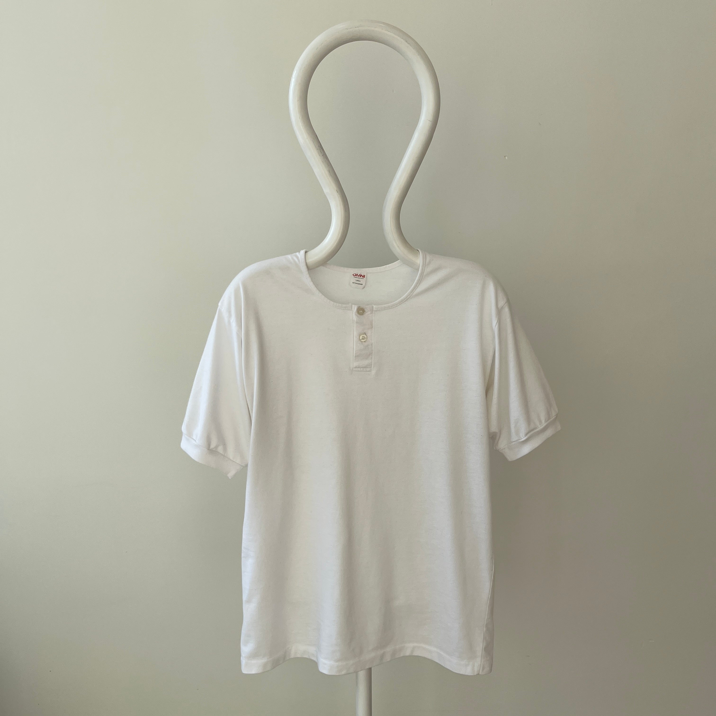 1990s Blank White Henley T-Shirt