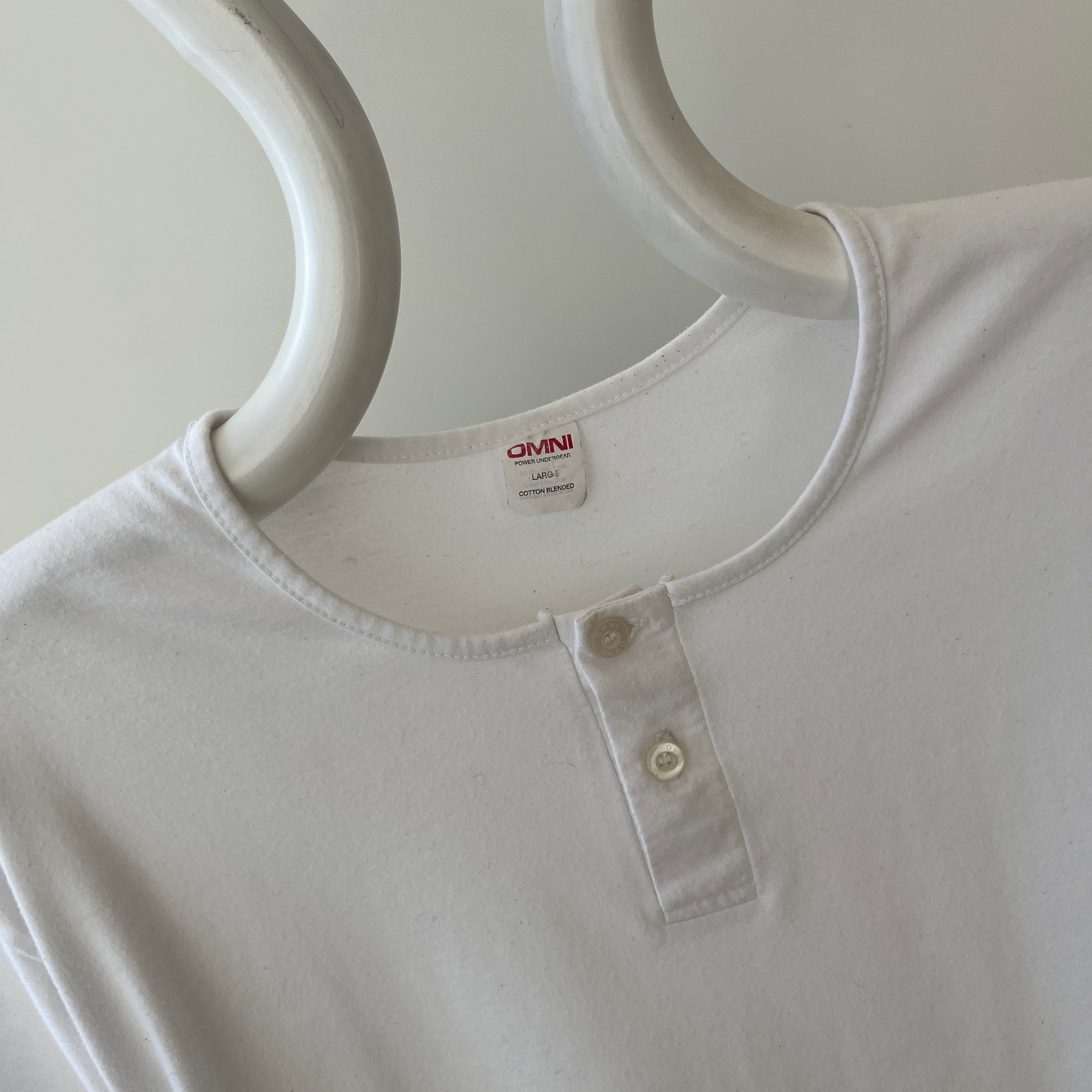 1990s Blank White Henley T-Shirt