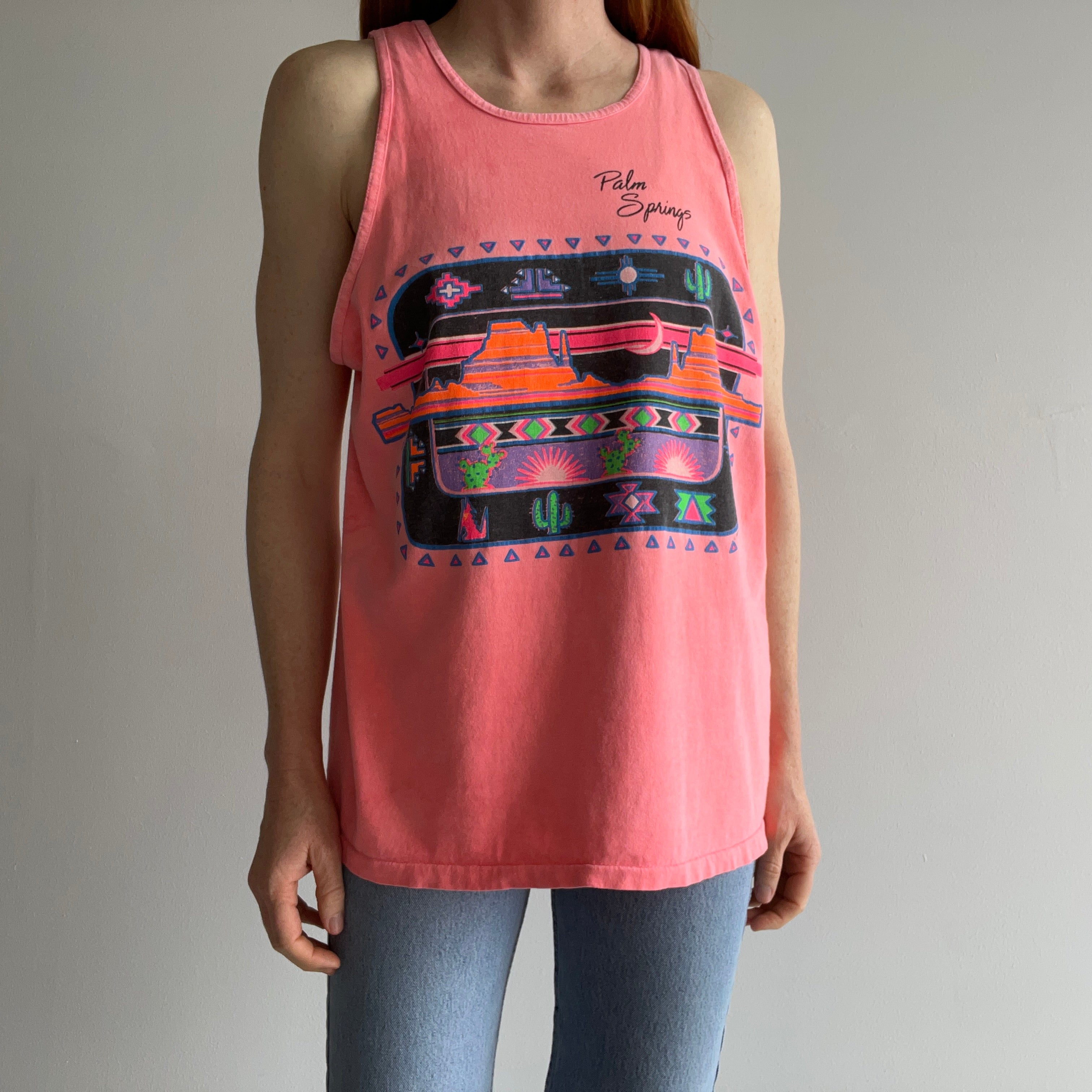 1989 Palm Springs Faded Neon Tank Top - YES PLEASE