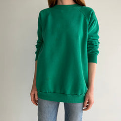 1980s Medium Weight Pannill Faded Kelly Green Sweatshirt with Staining