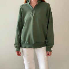 1980s Green Thrashed L.L. Bean Quarter Zip Sweatshirt