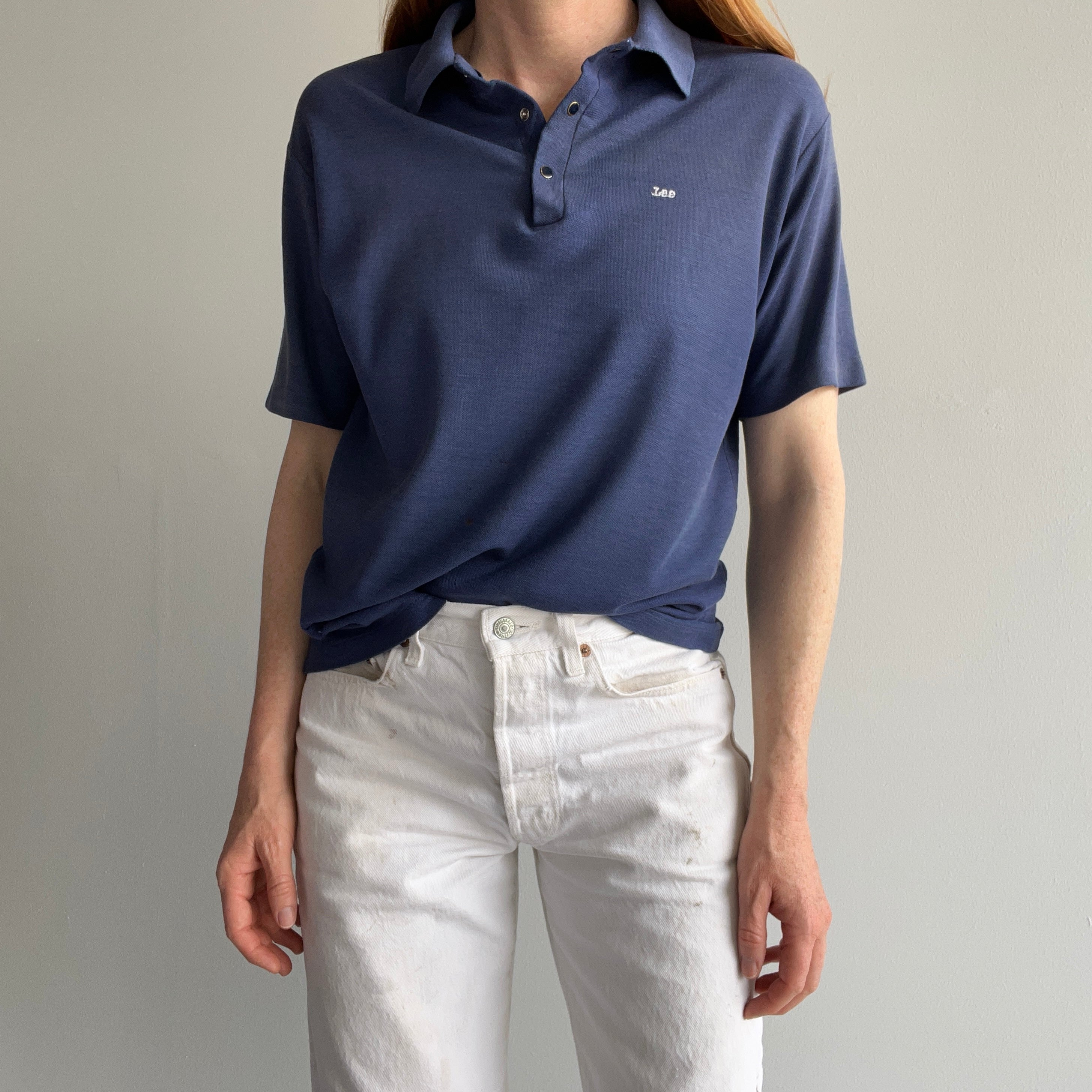 1970/80s Lee Brand Beat Up and Sun Faded Polo Shirt with Snaps!