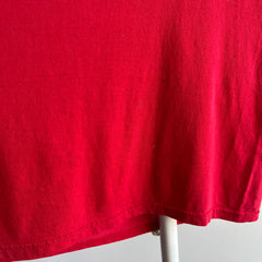 1980s Super Stained Thinned Out Slouchy and Faded Red Pocket T-Shirt