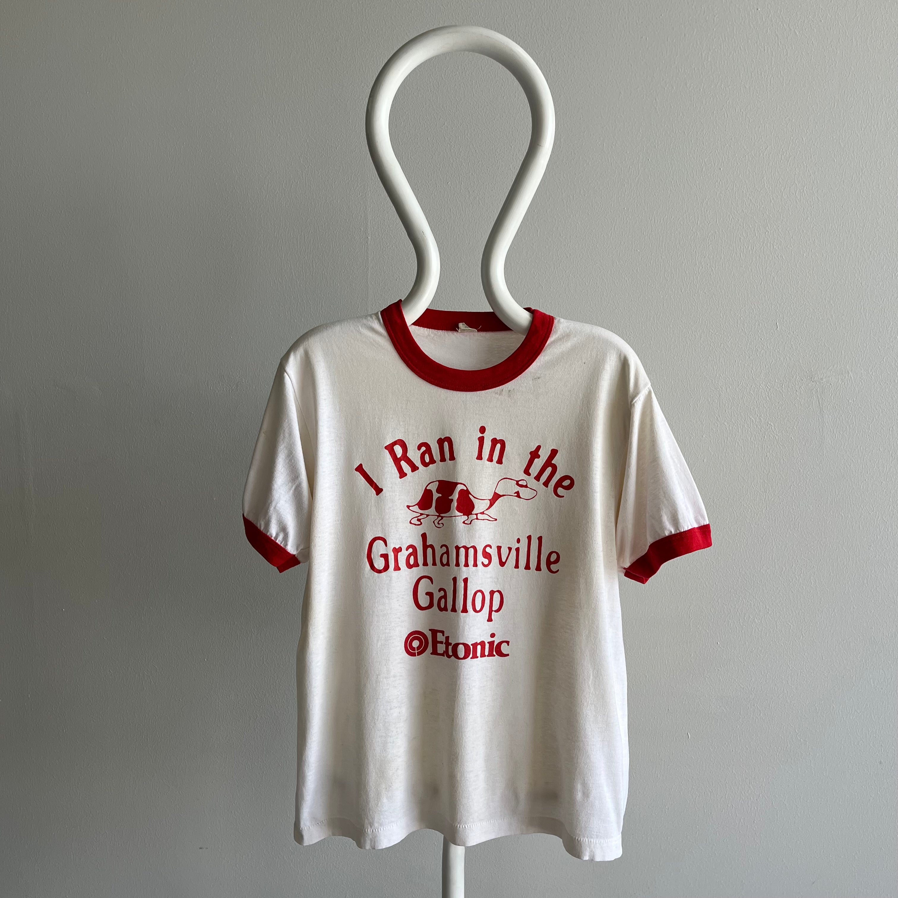 1980s I Ran The Grahamsville Gallop Screen Stars Ring T-Shirt