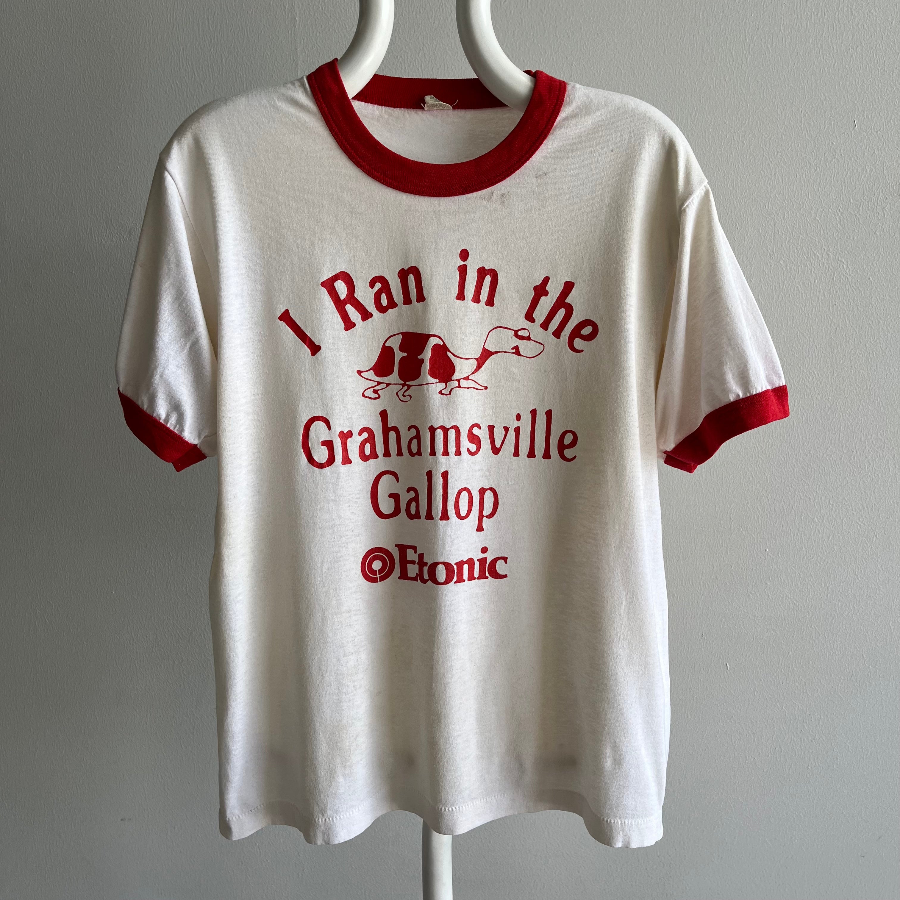 1980s I Ran The Grahamsville Gallop Screen Stars Ring T-Shirt