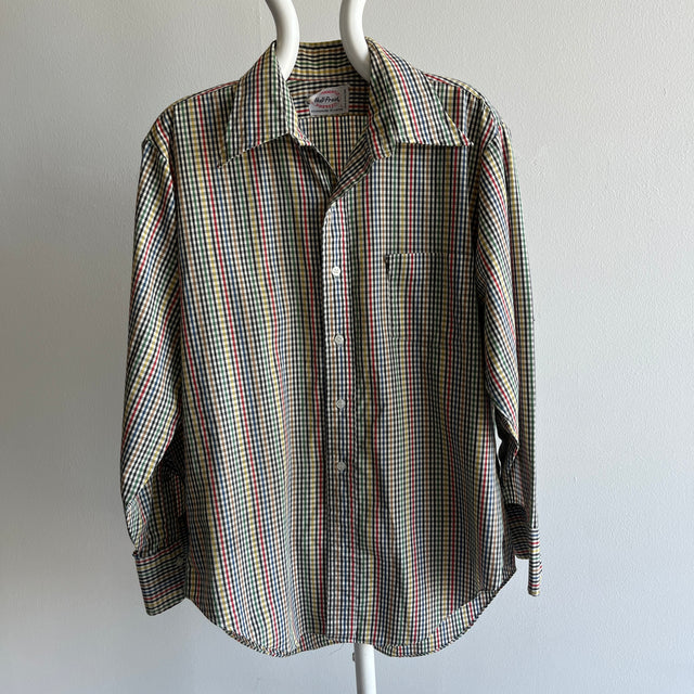 1970/80s Checkered Cotton Blend Button Up Dad Shirt