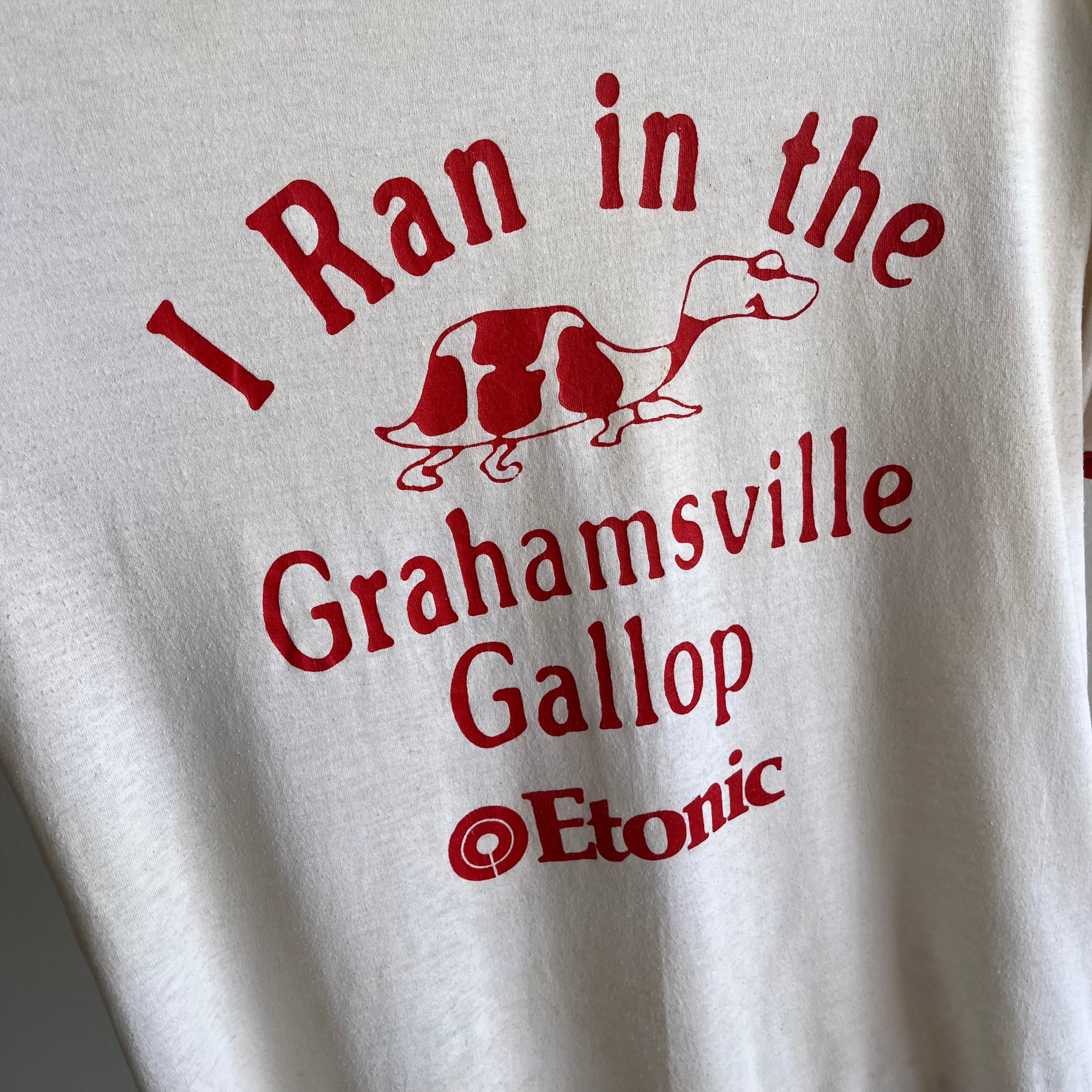 1980s I Ran The Grahamsville Gallop Screen Stars Ring T-Shirt