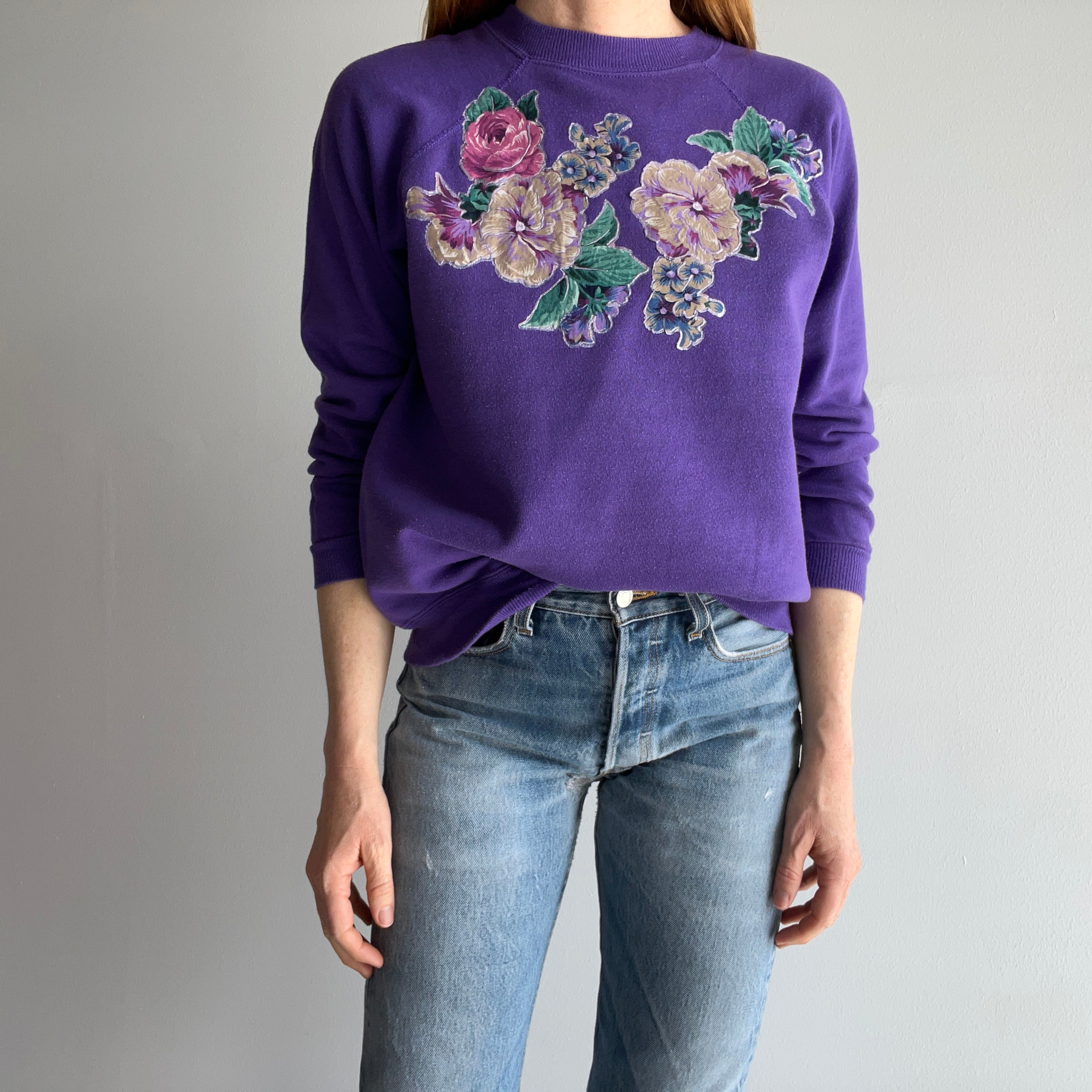 1980s DIY Flowers with Puff Paint Sweatshirt