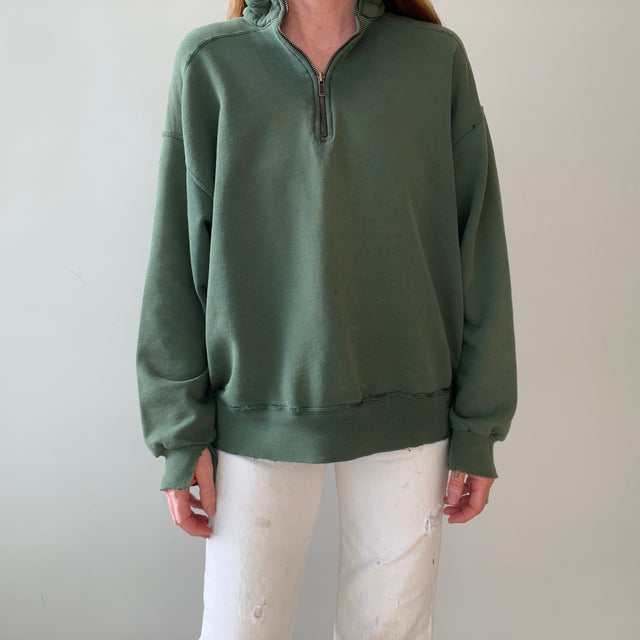 1980s Green Thrashed L.L. Bean Quarter Zip Sweatshirt