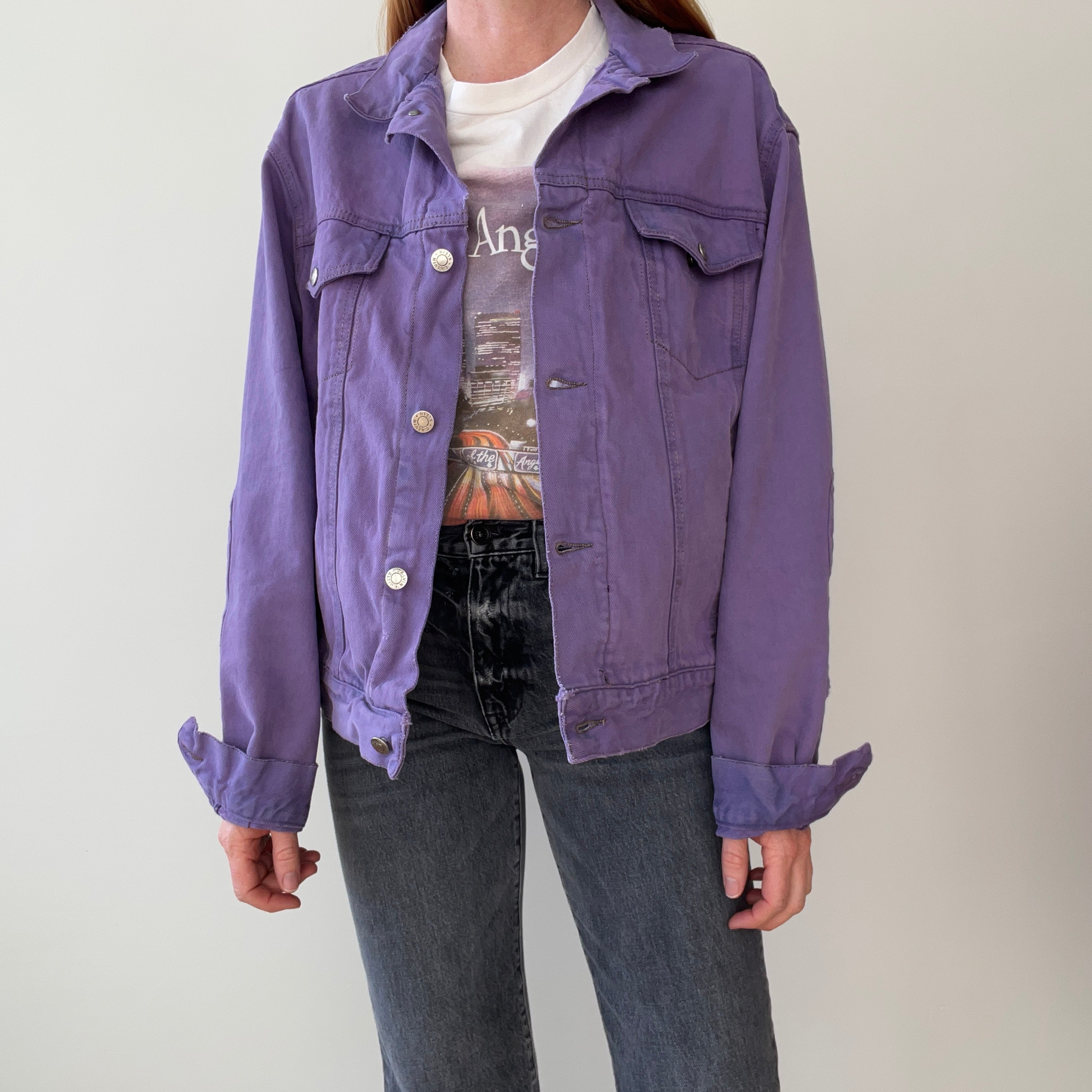 1990s Calvin Over Dyed Lilac Super Soft Denim Jean Jacket