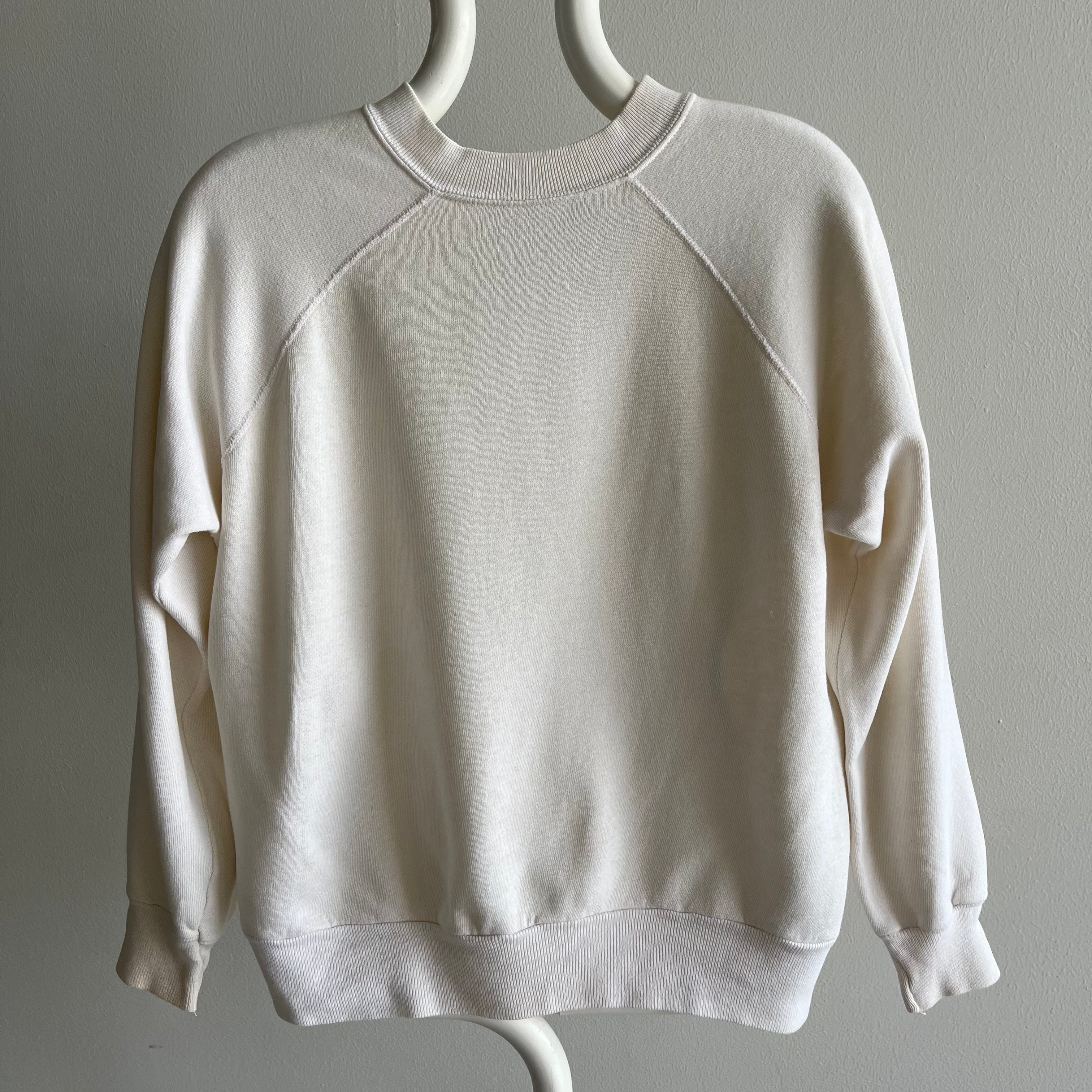 1980s Blank White Age Stained Raglan Sweatshirt